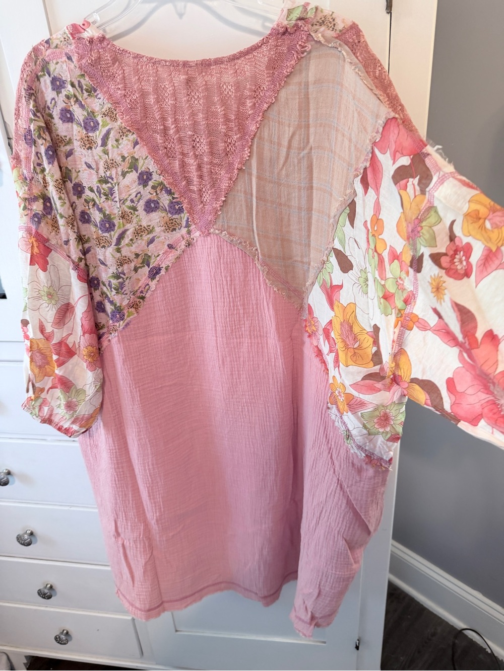 easel Pink Multi-Print Patchwork V-Neck Tunic - Picture 5 of 10